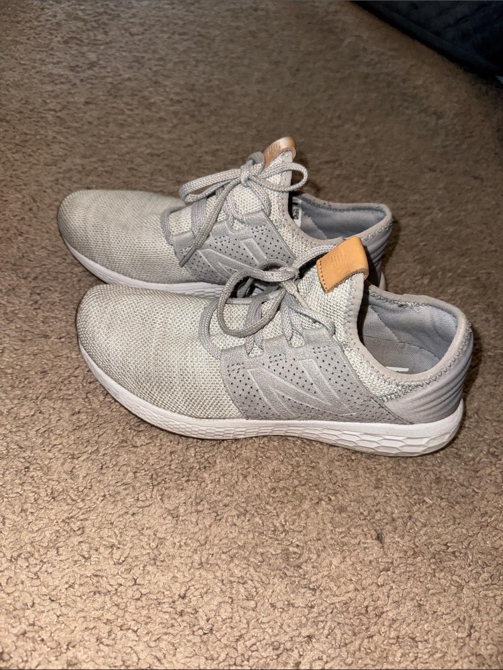 New Balance Light Gray Knit women’s  Sneakers with Tan Heel Tab